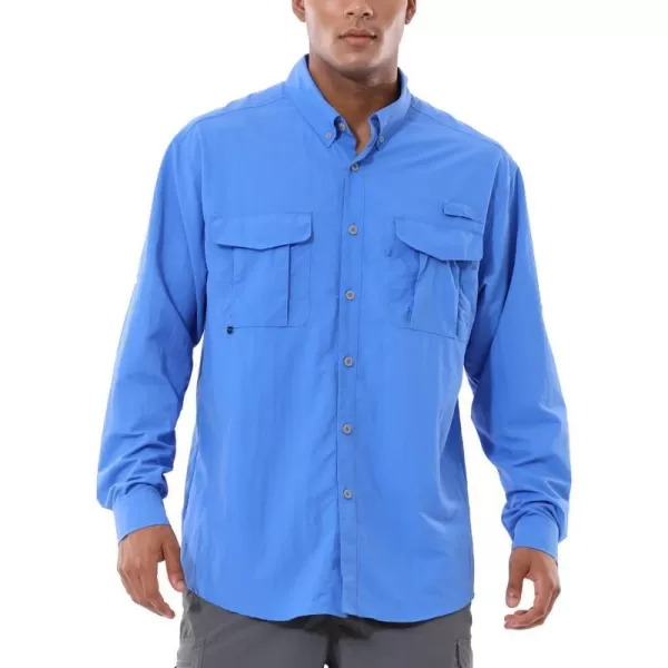 BALEAF Mens Long Sleeve Hiking Shirts Fishing Button Down Lightweight UPF 50 UV Sun Shirt Nylon Quick DryBluebell