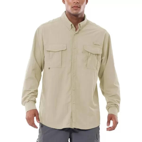 BALEAF Mens Long Sleeve Hiking Shirts Fishing Button Down Lightweight UPF 50 UV Sun Shirt Nylon Quick DryCeladon