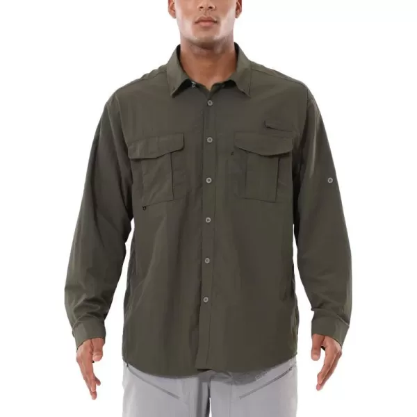 BALEAF Mens Long Sleeve Hiking Shirts Fishing Button Down Lightweight UPF 50 UV Sun Shirt Nylon Quick DryDull Grey