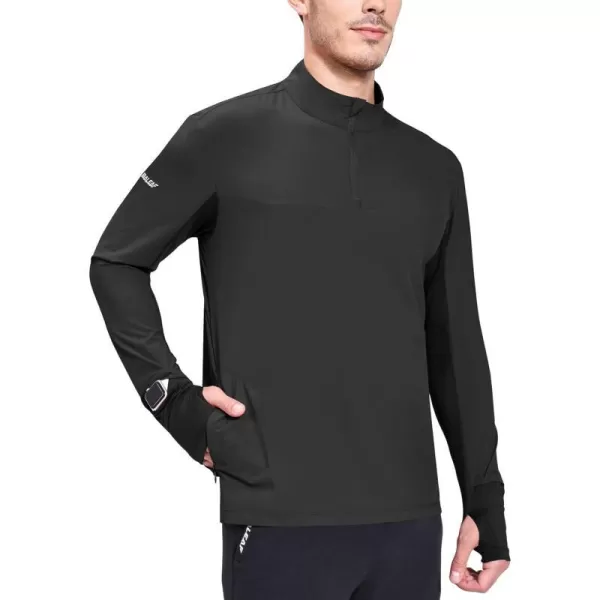 BALEAF Mens Long Sleeve Running Shirt Quick Dry UPF 50 Sun Protection Jacket Quarter Zip Pullover Athletic Workout HkingBlack