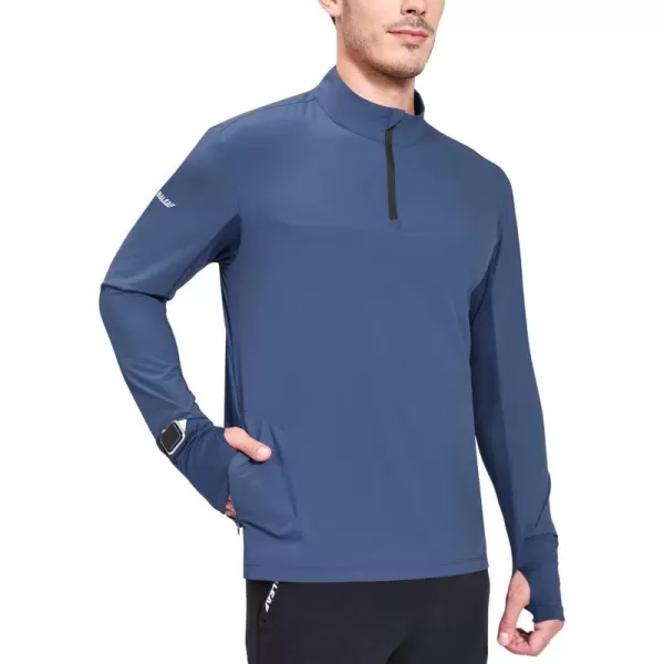 BALEAF Mens Long Sleeve Running Shirt Quick Dry UPF 50 Sun Protection Jacket Quarter Zip Pullover Athletic Workout HkingBlue