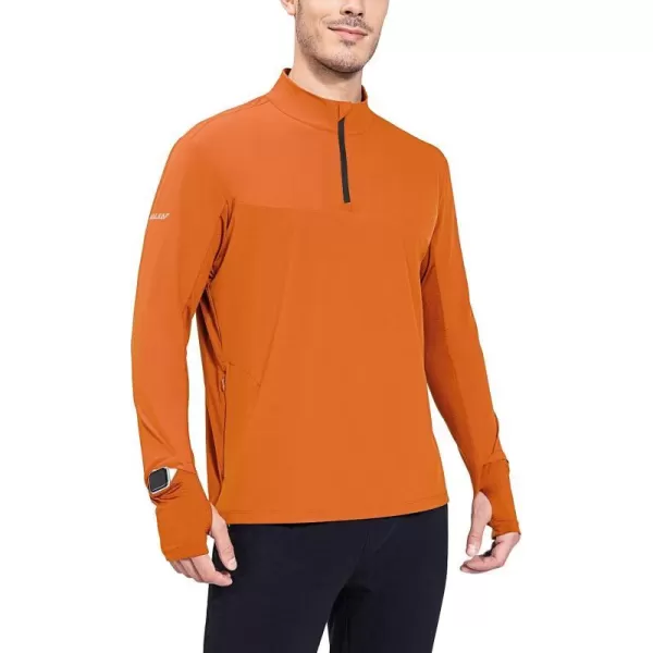 BALEAF Mens Long Sleeve Running Shirt Quick Dry UPF 50 Sun Protection Jacket Quarter Zip Pullover Athletic Workout HkingOrange