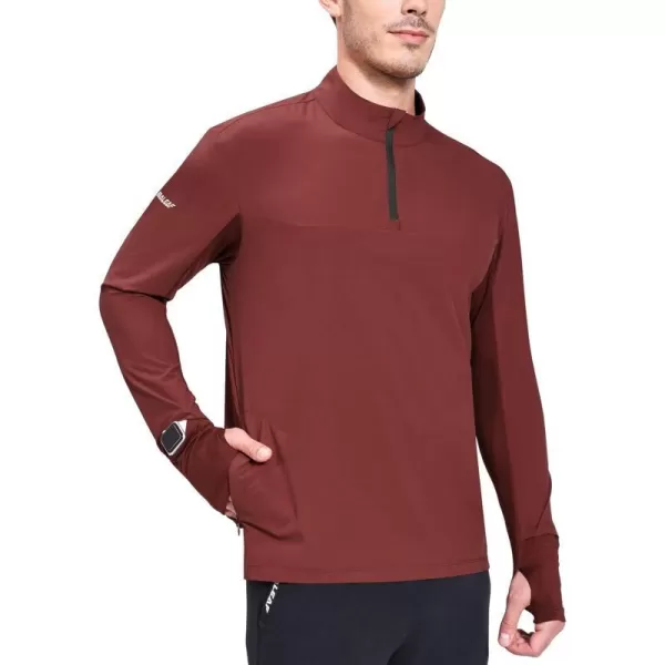 BALEAF Mens Long Sleeve Running Shirt Quick Dry UPF 50 Sun Protection Jacket Quarter Zip Pullover Athletic Workout HkingWine