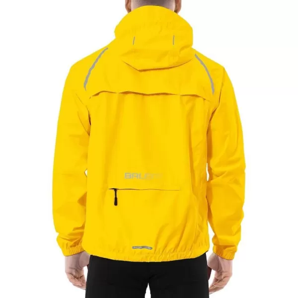 BALEAF Mens Rain Jacket Waterproof Windbreaker Running Cycling Golf Hiking Gear Hood Lightweight Reflective PackableBright Yellow