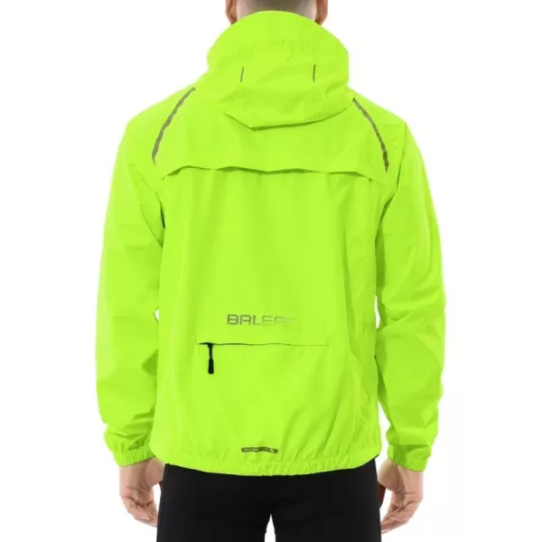 BALEAF Mens Rain Jacket Waterproof Windbreaker Running Cycling Golf Hiking Gear Hood Lightweight Reflective PackableFluorescent Yellow