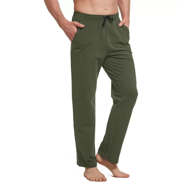 BALEAF Mens Sweatpants Casual Lounge Cotton Pajama Yoga Pants Open Bottom Straight Leg Male Sweat Pants with PocketsAarmy Green