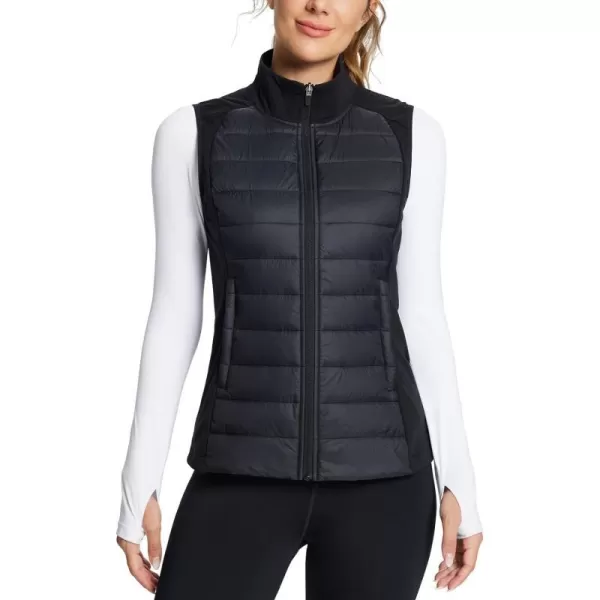 BALEAF Womens Lightweight Warm Puffer Vest Running Winter Hybrid Sleeveless Quilted Water Resistant JacketBlack