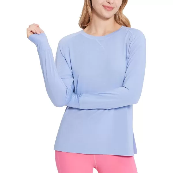 BALEAF Womens Long Sleeve Workout Tops Loose Athletic Shirts Crew Neck Yoga Top Running Hiking Raglan Tee SPFLight Blue