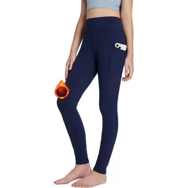 BALEAF Youth Girls Fleece Lined Leggings Water Repellent High Waisted Winter Warm Athletic Pants Hiking Running YogaNavy Blue