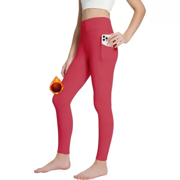 BALEAF Youth Girls Fleece Lined Leggings Water Repellent High Waisted Winter Warm Athletic Pants Hiking Running YogaRed