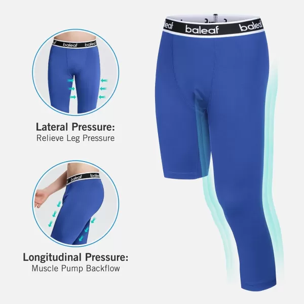 BALEAF 34 Youth Boys Compression Leggings Athletic Training Capris Tights Pants Kids Basketball Football Base LayerBlue 34 Long Left  Short Half Right