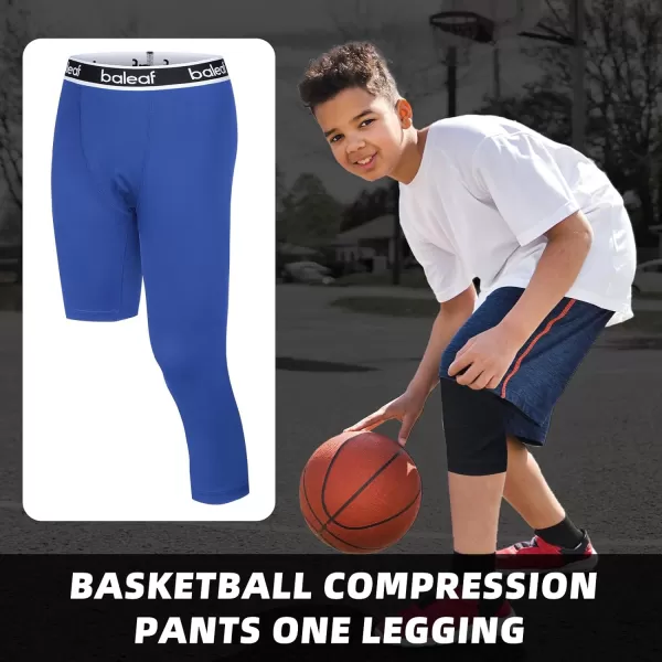 BALEAF 34 Youth Boys Compression Leggings Athletic Training Capris Tights Pants Kids Basketball Football Base LayerBlue 34 Long Left  Short Half Right