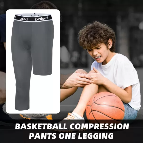 BALEAF 34 Youth Boys Compression Leggings Athletic Training Capris Tights Pants Kids Basketball Football Base LayerGrey 34 Long Left  Short Half Right