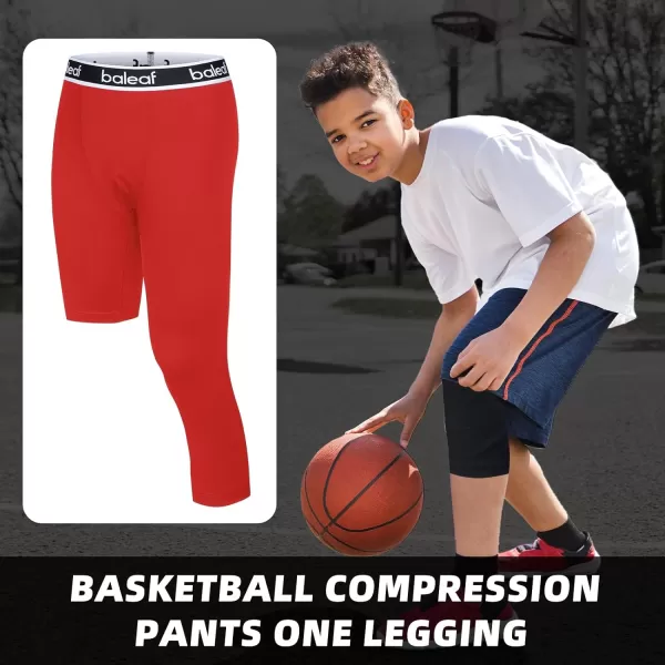 BALEAF 34 Youth Boys Compression Leggings Athletic Training Capris Tights Pants Kids Basketball Football Base LayerRed 34 Long Left  Short Half Right