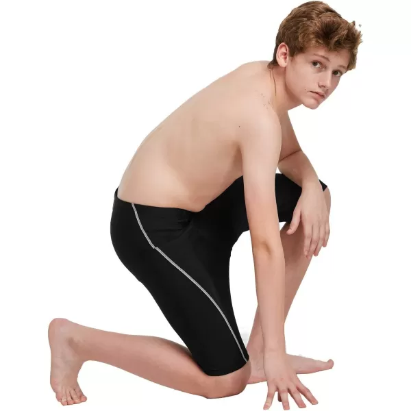 BALEAF Boys Athletic Swim Jammer UPF 50 Quick Dry Youth Training Swimming ShortBlackWhite