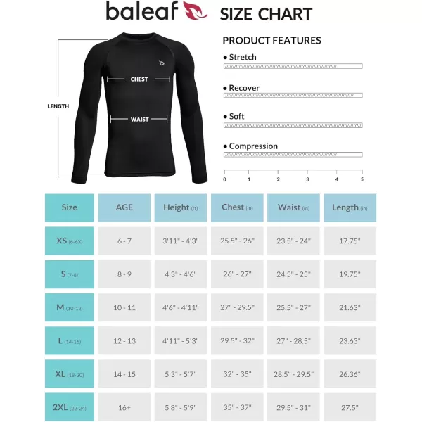 BALEAF Boys Compression Shirt Long Sleeve Youth Undershirts Kids Football Baseball Baselayer Cold Gear Quick DryBlack