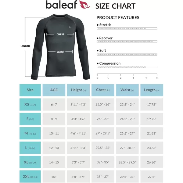 BALEAF Boys Compression Shirt Long Sleeve Youth Undershirts Kids Football Baseball Baselayer Cold Gear Quick DryGrey