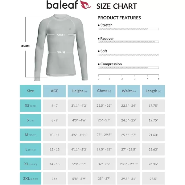 BALEAF Boys Compression Shirt Long Sleeve Youth Undershirts Kids Football Baseball Baselayer Cold Gear Quick DryLight Gray