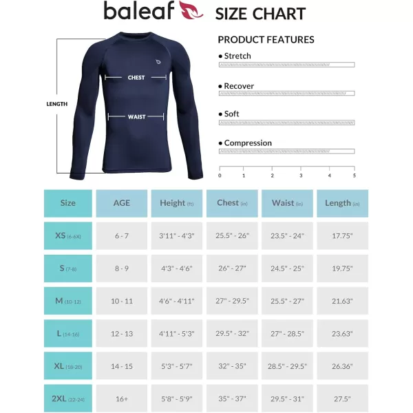 BALEAF Boys Compression Shirt Long Sleeve Youth Undershirts Kids Football Baseball Baselayer Cold Gear Quick DryNavy