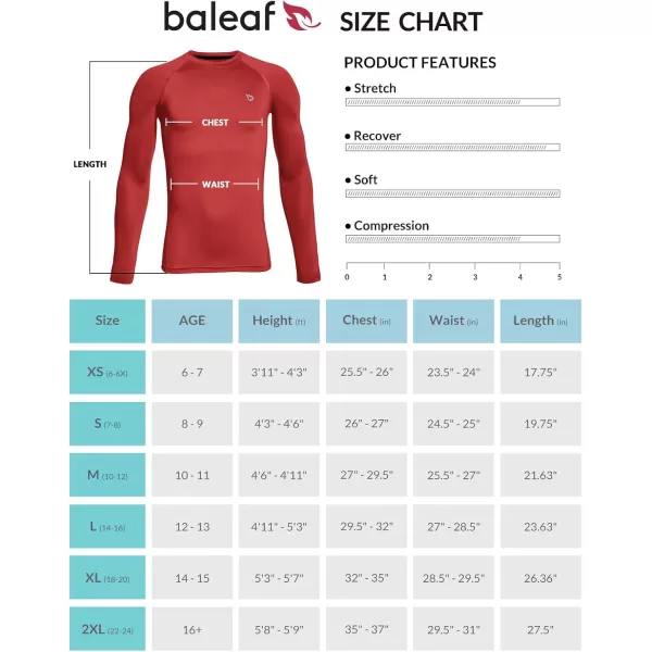 BALEAF Boys Compression Shirt Long Sleeve Youth Undershirts Kids Football Baseball Baselayer Cold Gear Quick DryRed