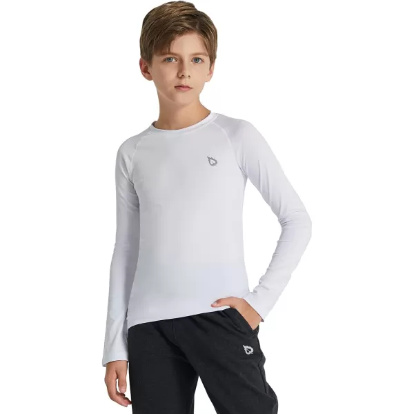 BALEAF Boys Compression Shirt Long Sleeve Youth Undershirts Kids Football Baseball Baselayer Cold Gear Quick DryWhite