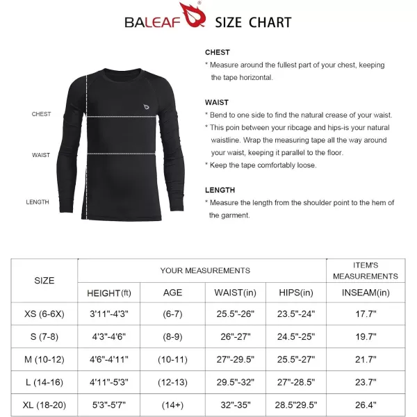 BALEAF Boys Thermal Compression Shirts Youth Long Sleeve Fleece Base Layer Soccer Football Cold GearCrew Neck Black