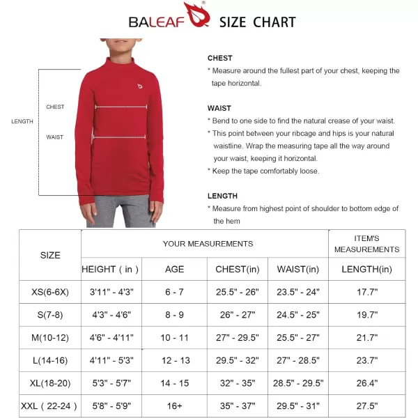 BALEAF Boys Thermal Compression Shirts Youth Long Sleeve Fleece Base Layer Soccer Football Cold GearMock Neck Redfleece Lined