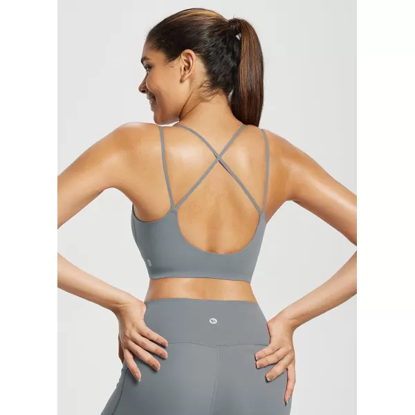 BALEAF Freeleaf Womens Sports Bra Longline Molded Cup Yoga Bra Thin Strap Low Impact Workout Crop Tank TopsDark Gray