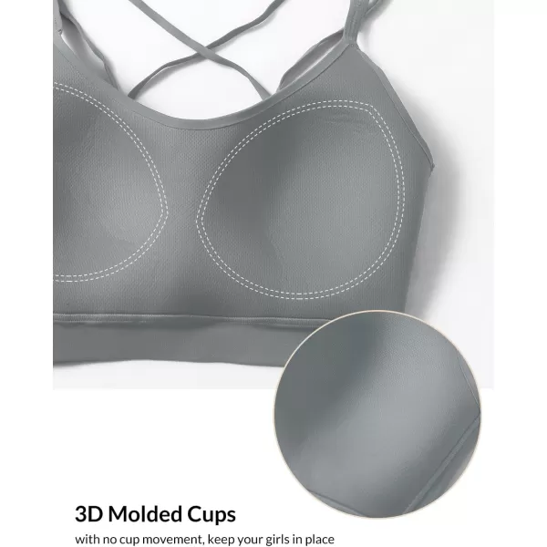 BALEAF Freeleaf Womens Sports Bra Longline Molded Cup Yoga Bra Thin Strap Low Impact Workout Crop Tank TopsDark Gray