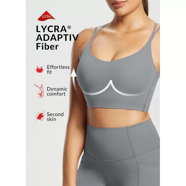 BALEAF Freeleaf Womens Sports Bra Longline Molded Cup Yoga Bra Thin Strap Low Impact Workout Crop Tank TopsDark Gray
