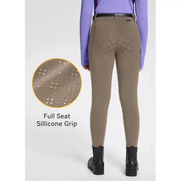 BALEAF Girls Riding Pants Fleece Winter Breeches Full Seat Silicone Kids Horseback Equestrian Zipper Pocket TightBrown