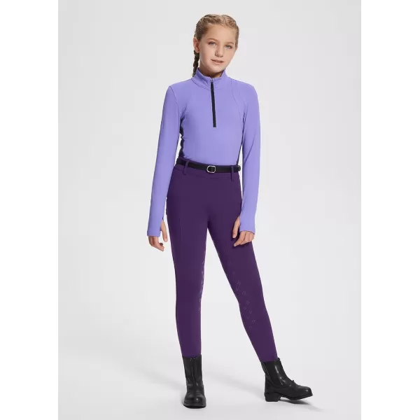 BALEAF Girls Riding Pants Fleece Winter Breeches Full Seat Silicone Kids Horseback Equestrian Zipper Pocket TightPurple