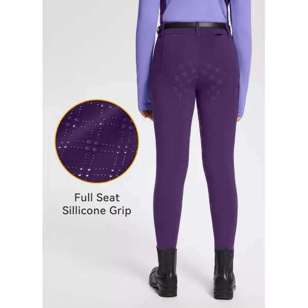 BALEAF Girls Riding Pants Fleece Winter Breeches Full Seat Silicone Kids Horseback Equestrian Zipper Pocket TightPurple