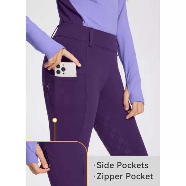 BALEAF Girls Riding Pants Fleece Winter Breeches Full Seat Silicone Kids Horseback Equestrian Zipper Pocket TightPurple