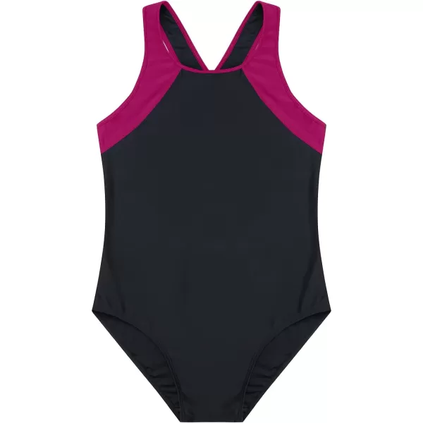 BALEAF Girls Swimsuits Athletic One Piece Bathing Suit Modest Racer Back UPF 50 Swimming Swimwear 916 YearsBlackRose Red