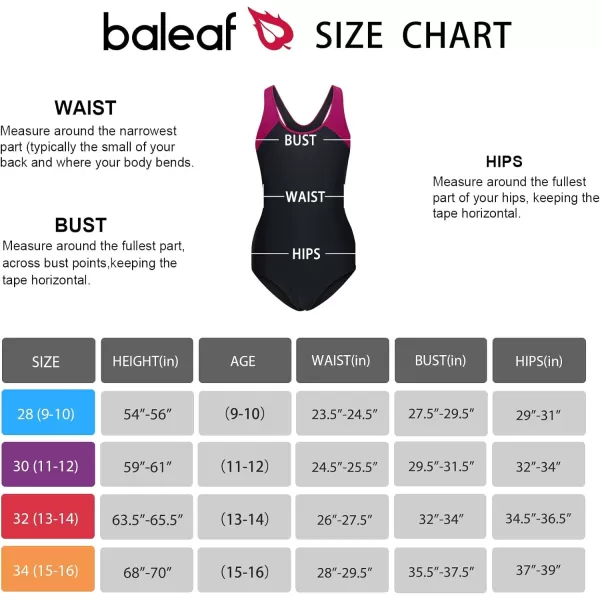 BALEAF Girls Swimsuits Athletic One Piece Bathing Suit Modest Racer Back UPF 50 Swimming Swimwear 916 YearsBlackRose Red