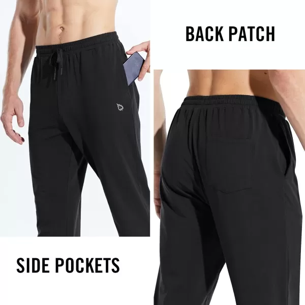 BALEAF Mens 2730 Cotton Sweatpants Sports Running Hiking Joggers Pants Lightweight Lounge Pocketed Pajamas 78 LengthBlack