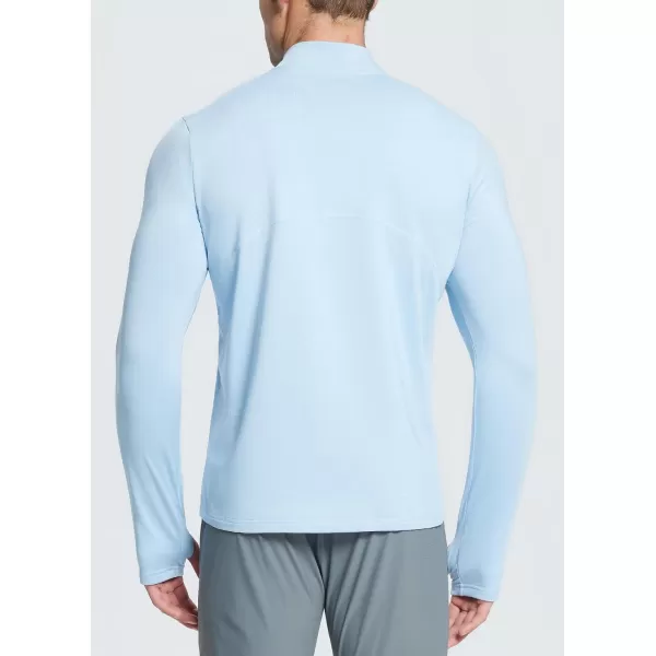 BALEAF Mens Long Sleeve Running Shirts Fleece Pullover Quarter Zip Pockets Cold Weather Winter GearBlue