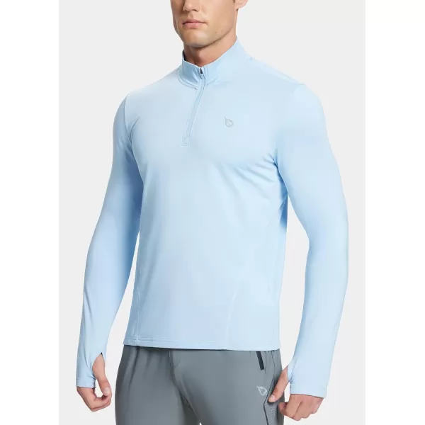 BALEAF Mens Long Sleeve Running Shirts Fleece Pullover Quarter Zip Pockets Cold Weather Winter GearBlue