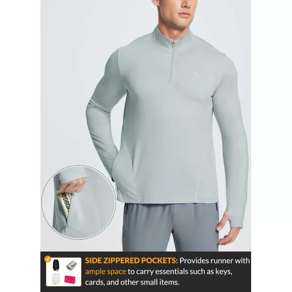 BALEAF Mens Long Sleeve Running Shirts Fleece Pullover Quarter Zip Pockets Cold Weather Winter GearGrey