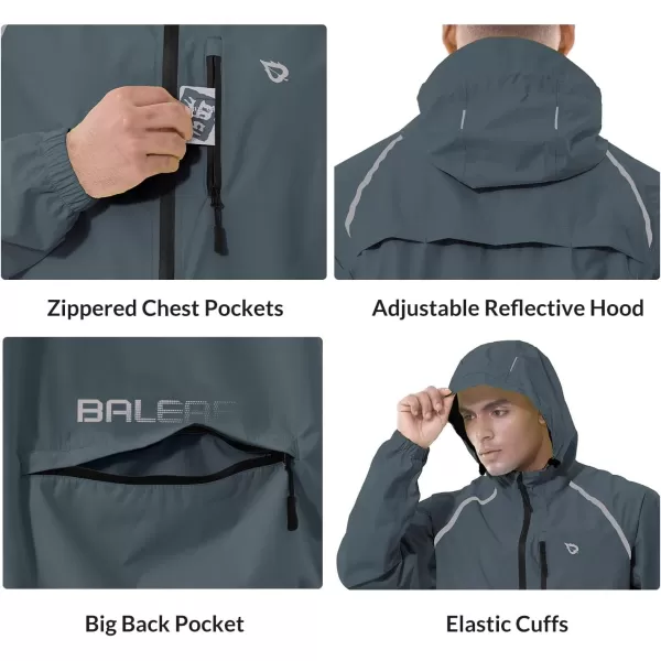 BALEAF Mens Rain Jacket Waterproof Windbreaker Running Cycling Golf Hiking Gear Hood Lightweight Reflective Packable05steel Gray