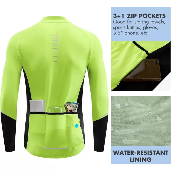 BALEAF Mens Winter Cycling Jersey Long Sleeve Fleece Thermal Bike Jacket Bicycle Clothing Windproof Cold Weathre Gear02fluorescent Yellow