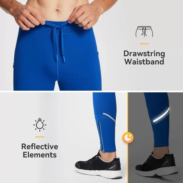 BALEAF Mens Winter Running Tights Thermal Cycling Pants Water Resistant Pockets Zipper Legs Cold WeatherBlue