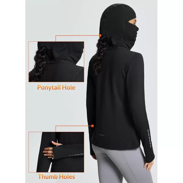 BALEAF Thermal Long Sleeve Women Shirts Winter Clothes Cowl Neck Warm Fleece Base Layer Tops with Balaclava and ThumbholesBlack