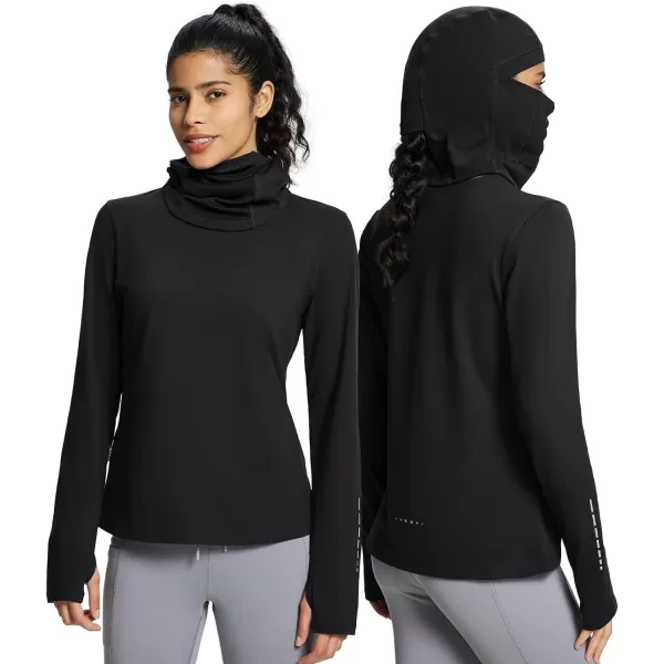 BALEAF Thermal Long Sleeve Women Shirts Winter Clothes Cowl Neck Warm Fleece Base Layer Tops with Balaclava and ThumbholesBlack