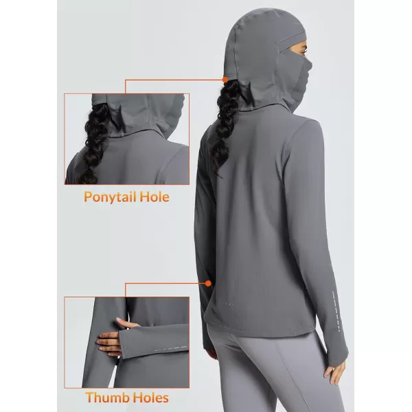 BALEAF Thermal Long Sleeve Women Shirts Winter Clothes Cowl Neck Warm Fleece Base Layer Tops with Balaclava and ThumbholesLight Grey