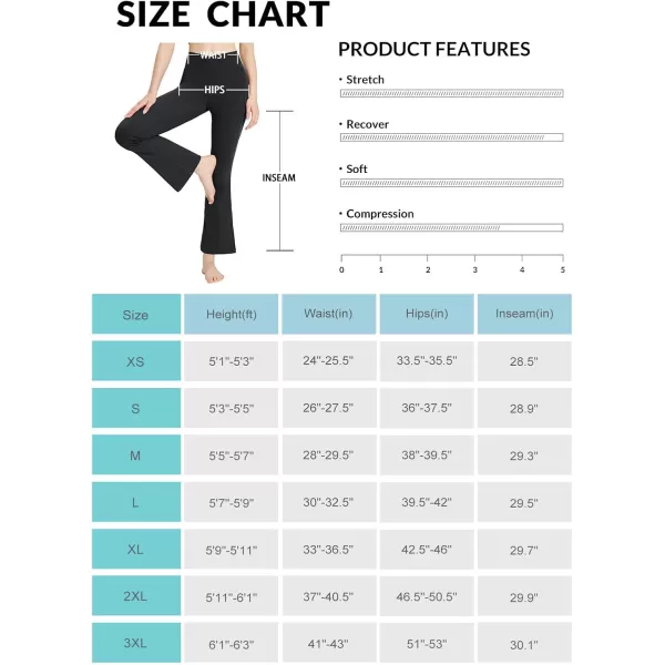 BALEAF Womens Flare Leggings with Zipper Pockets Crossover High Waist Bootcut Yoga Pants Tummy Control Bell Bottom LeggingsBlack