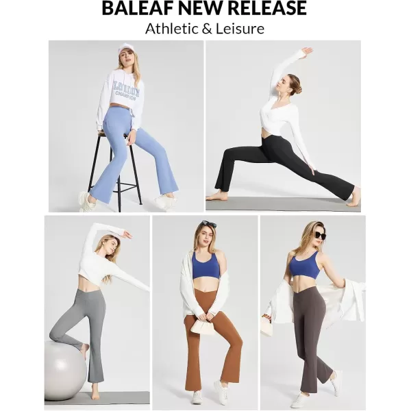 BALEAF Womens Flare Leggings with Zipper Pockets Crossover High Waist Bootcut Yoga Pants Tummy Control Bell Bottom LeggingsBlack