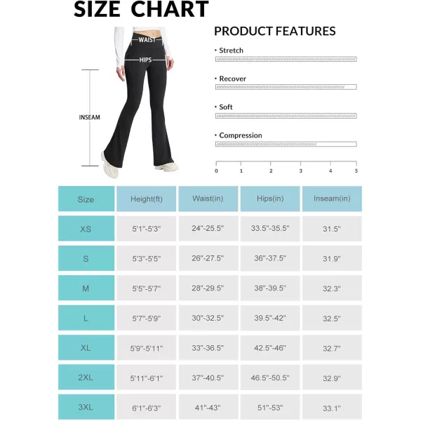 BALEAF Womens Flare Leggings with Zipper Pockets Crossover High Waist Bootcut Yoga Pants Tummy Control Bell Bottom LeggingsBlack