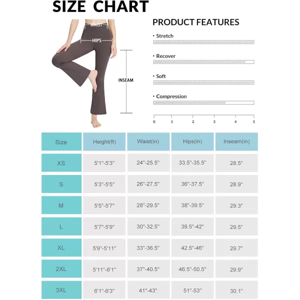 BALEAF Womens Flare Leggings with Zipper Pockets Crossover High Waist Bootcut Yoga Pants Tummy Control Bell Bottom LeggingsBrown